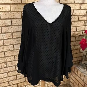 Lane Bryant sheer black blouse with bell sleeves